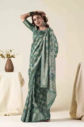 turquoise zari woven saree with unstitched blouse piece