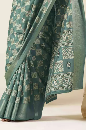 turquoise zari woven saree with unstitched blouse piece