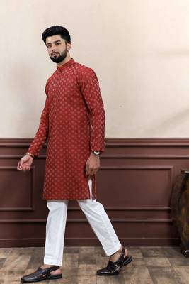 maroon cotton blend abstract print kurta payjama 2