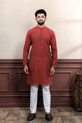 maroon cotton blend abstract print kurta payjama 4