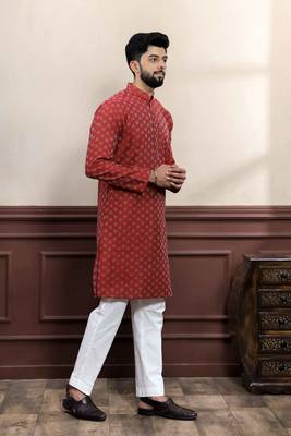 maroon cotton blend abstract print kurta payjama 5