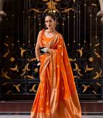 orange satin zari woven saree with unstitched blouse piece