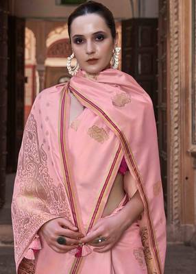 pink satin zari woven saree with unstitched blouse piece 2