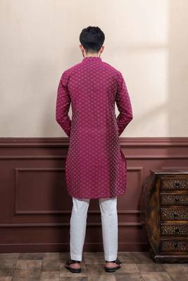 Purple blended cotton fabric wevon dobby men's kurta payjama 2