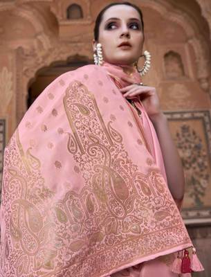 pink satin zari woven saree with unstitched blouse piece 4