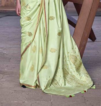 pista satin zari woven saree with unstitched blouse piece 3