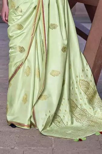 pista satin zari woven saree with unstitched blouse piece