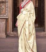 beige satin zari woven saree with unstitched blouse piece