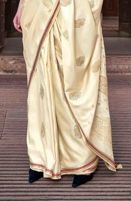 beige satin zari woven saree with unstitched blouse piece 3