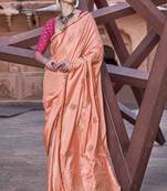 peach satin zari woven saree with unstitched blouse piece