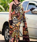 multicolor satin print saree with unstitched blouse piece