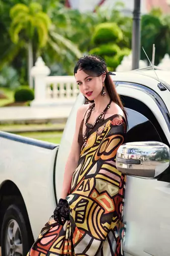 multicolor satin print saree with unstitched blouse piece