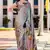 grey satin print saree with unstitched blouse piece