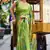 parrot green satin print saree with unstitched blouse piece