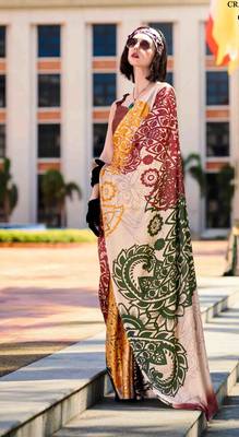 multicolor satin print saree with unstitched blouse piece 1