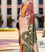 multicolor satin print saree with unstitched blouse piece