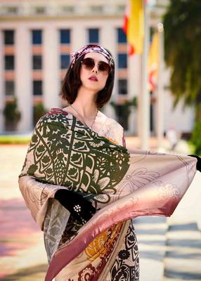 multicolor satin print saree with unstitched blouse piece 4