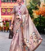 mauve satin print saree with unstitched blouse piece