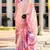 peach satin print saree with unstitched blouse piece