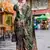 green satin print saree with unstitched blouse piece