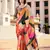multicolor satin print saree with unstitched blouse piece