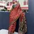maroon satin print saree with unstitched blouse piece
