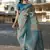 Women's blue poly silk saree with unstitched blouse piece