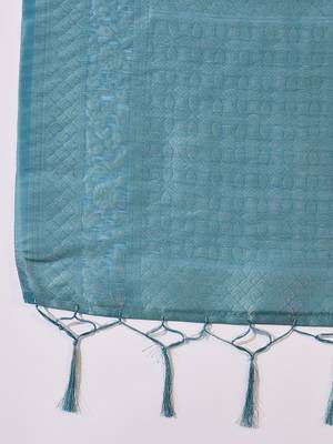 Women's blue poly silk blend saree with unstitched blouse piece 5