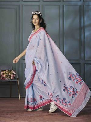 lavender linen woven saree with unstitched blouse piece 1
