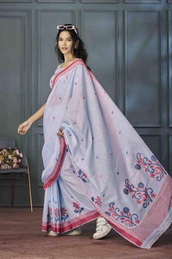 lavender linen woven saree with unstitched blouse piece