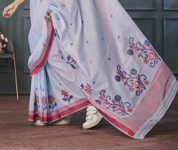lavender linen woven saree with unstitched blouse piece 3