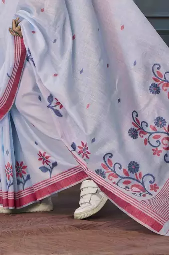 lavender linen woven saree with unstitched blouse piece