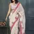 off white linen woven saree with unstitched blouse piece