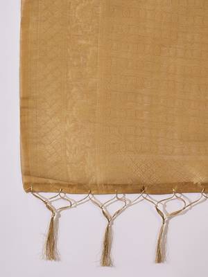 Women's chiku poly silk blend saree with unstitched blouse piece 5