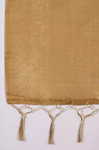 Women's chiku poly silk blend saree with unstitched blouse piece