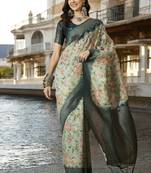 Women's mint poly silk saree with unstitched blouse piece