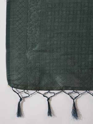 Women's mint poly silk blend saree with unstitched blouse piece 5