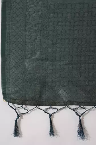 Women's mint poly silk blend saree with unstitched blouse piece