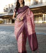 Women's onion poly silk saree with unstitched blouse piece