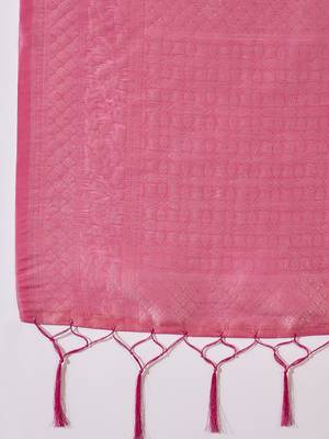 Women's pink poly silk saree with unstitched blouse piece 5