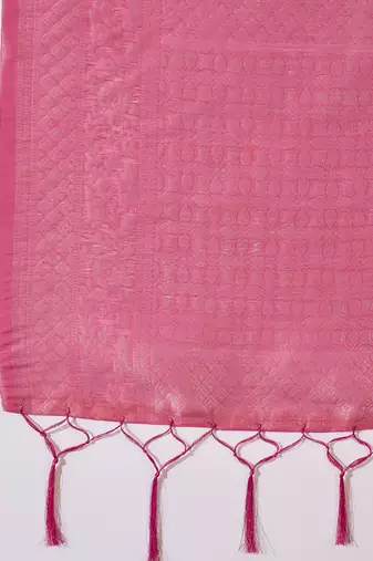 Women's pink poly silk saree with unstitched blouse piece