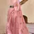 peach satin zari saree with unstitched blouse piece