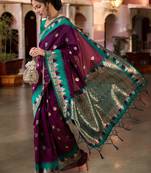 purple poly silk saree with unstitched blouse piece