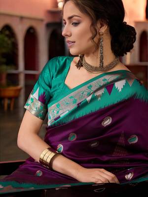 purple poly silk blend saree with unstitched blouse piece 2