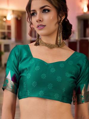 purple poly silk blend saree with unstitched blouse piece 4