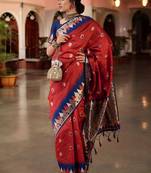 red poly silk saree with unstitched blouse piece