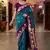 teal poly silk saree with unstitched blouse piece
