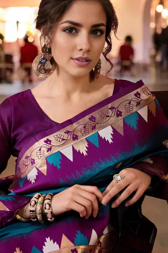 teal poly silk blend saree with unstitched blouse piece