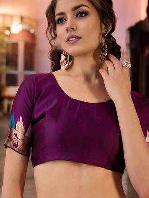 teal poly silk blend saree with unstitched blouse piece 4
