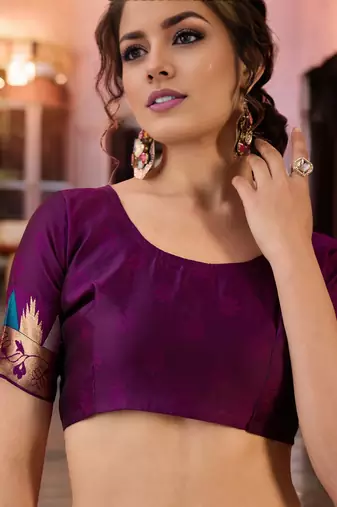 teal poly silk blend saree with unstitched blouse piece